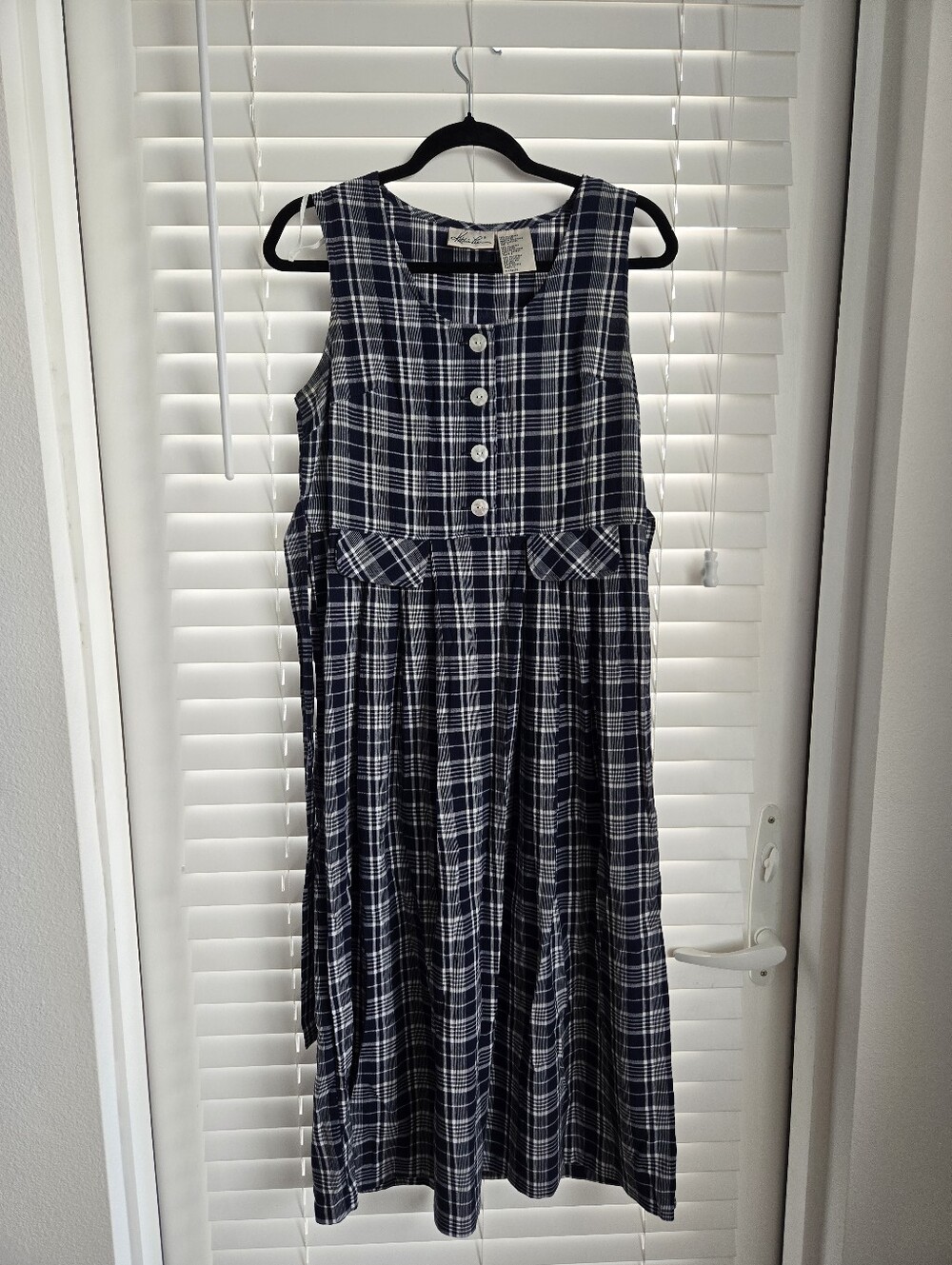 Classic Navy Plaid Sleeveless Dress